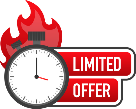 Limited offer service badge. Limited time with stopwatch on